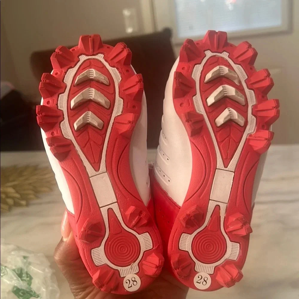Red and White Sneakers with Velcro Strap